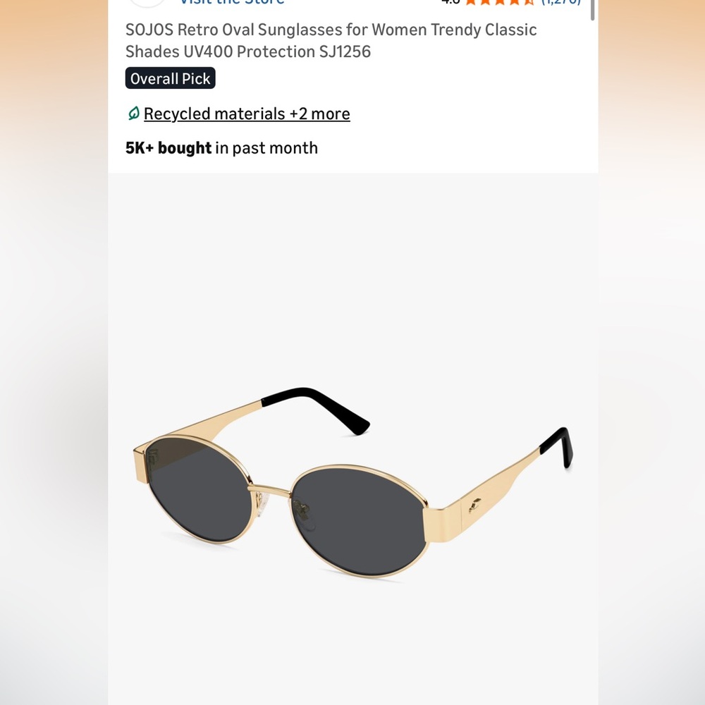 Viral Retro Oval Sunglasses - Gold and Black